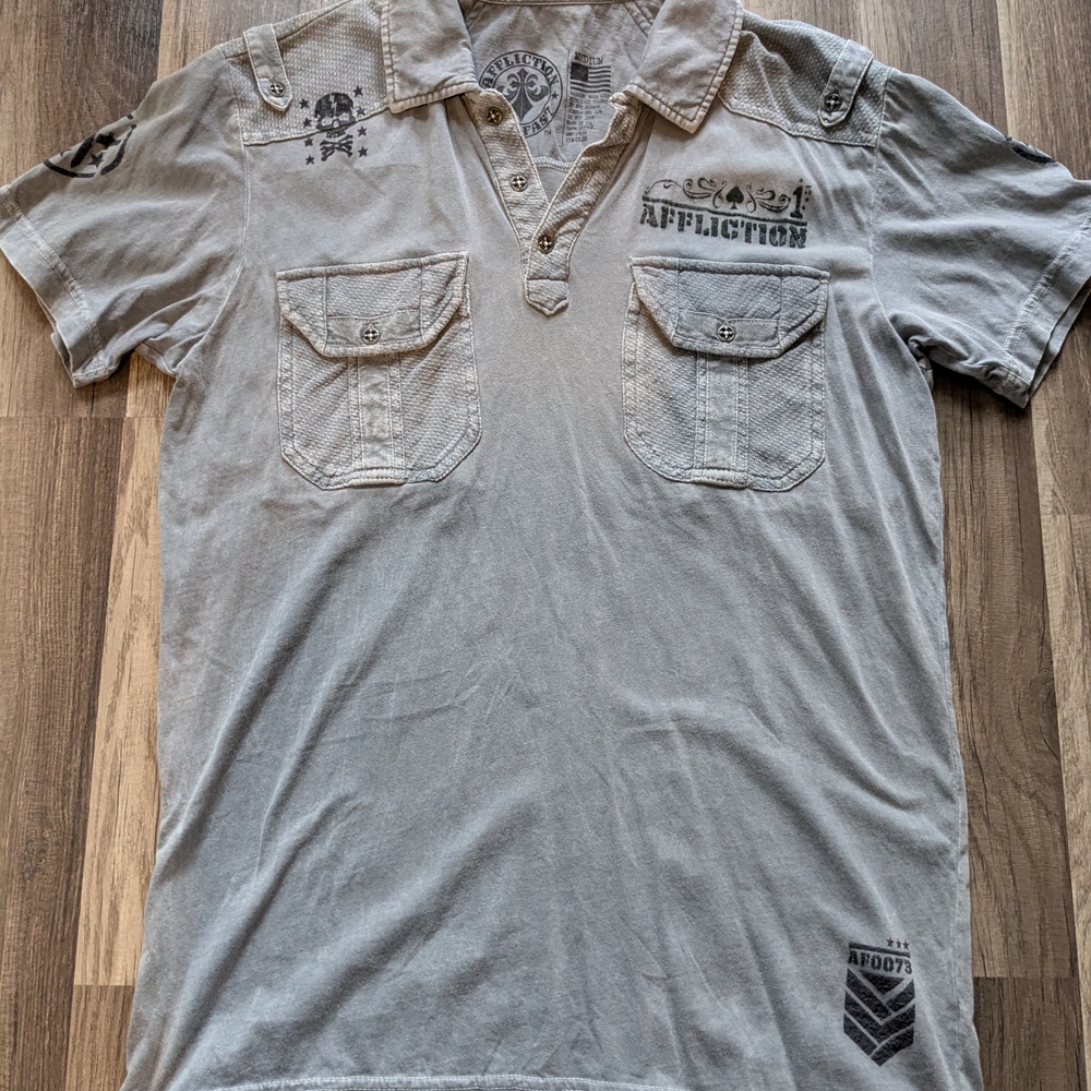 Affliction Men’s Gray Short Sleeve Polo Shirt